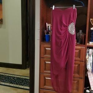 Burgundy cocktail dress with gemstones